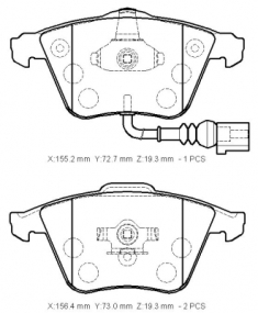 Seat Leon- 05/12; Ön Fren Balatası 2,0tsı (1kablolu)(disk)(155,2x72,7x19,3/15;6,4x73x19,3)(bramax) - 1K0698151B